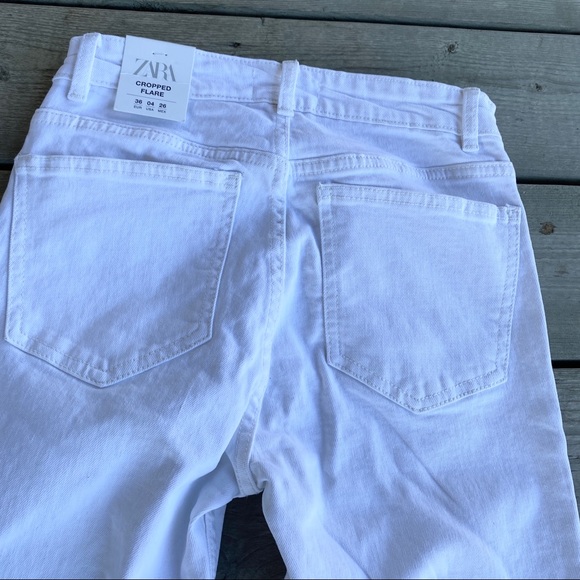 NWT // Zara White Denim Cropped Flare Jeans - Picture 7 of 8